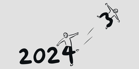 Creative design concept for the New Year 2024. The vector is drawn on a gray background.