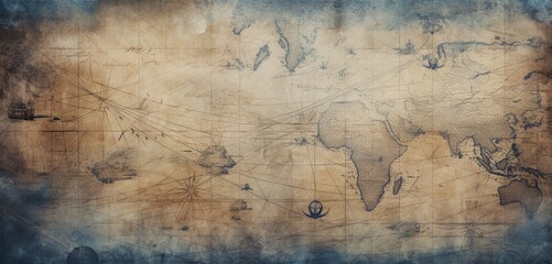 A 3D wall texture resembling a nautical map with old ship routes - obrazy, fototapety, plakaty