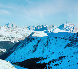 Beautiful winter mountain landscape. View from Pordoi Pass ( Italy)