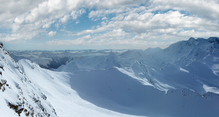 Dolomiten Alps winter view (Austria). Panorama.