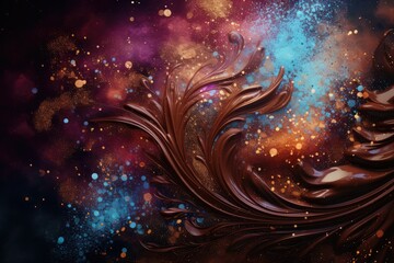 Abstract background with splashes of chocolate and bokeh effect. abstract background March: Dechox , detoxen from chocolate