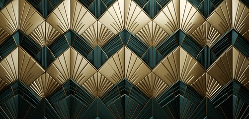 Art Deco inspired pattern in metallic tones on a 3D wall texture - obrazy, fototapety, plakaty