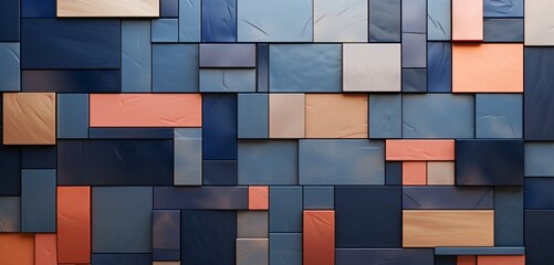 Bauhaus mosaic tiles in a matte finish, combining navy blue and peach hues.