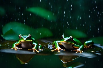 frog on the water, Frogs in the rain stock photo