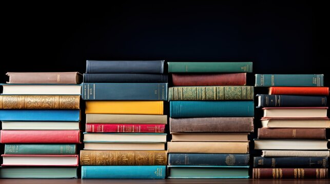 Pile of old books on a dark background