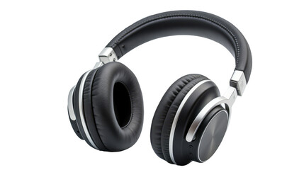 Fototapeta na wymiar High-quality headphones with black ear cups, silver accents, and a transparent background in PNG format, perfect for marketing and design.