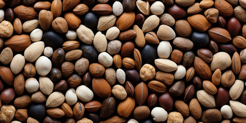 mixture of nuts of different types as a food background - obrazy, fototapety, plakaty