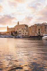 Sunset view of Cospicua, Malta.