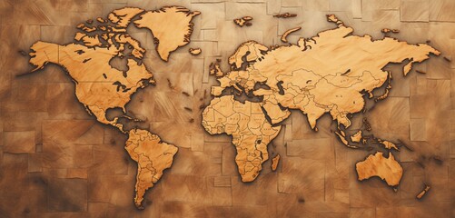 A detailed vintage world map design 3D wall texture background
