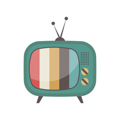 Vintage tube TV with stripes on the screen. Retro illustration, vector