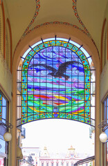 Obraz premium The Black Eagle Palace and glass covered passage, landmark of the city Oradea, built between 1907-1908