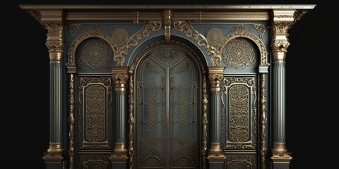 Door Design Indian and Arabic Style Blue Golden Yellow Black Background Color LED Wall VJ Created with Generative AI Technology