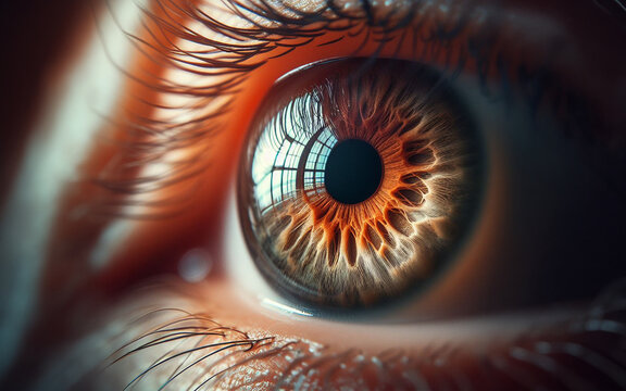 Macro image of the eye Sharp details, eye lens, close-up image of a human eye.