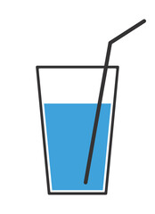 Glass of water with straw, flat design isolated on white background vector illustration. Pure clean water. Liquid water business concept. Soda in a glass. The drinking regime. Water saving concept.
