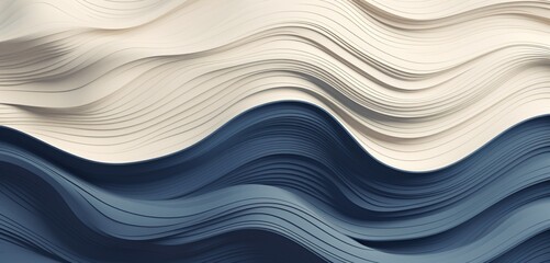 Abstract digital pixel design of abstract waves in navy and cream on a 3D textured wall, illustrating abstract digital pixel design
