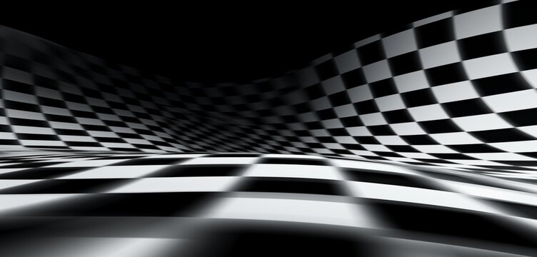 Abstract digital pixel design with a checkerboard pattern in black and white on a 3D wall texture, focusing on abstract digital pixel design