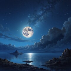 AI generative of beautiful moon at blue night sky illustration