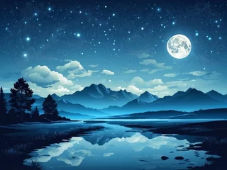 Zelfklevend Fotobehang AI generative of beautiful blue sky at night, landscape illustration © Rihaya Design 