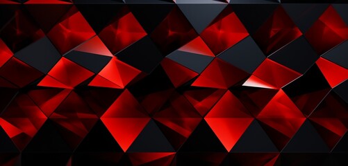 Abstract digital pixel design with a harlequin diamond pattern in black and red on a 3D wall, representing abstract digital pixel design