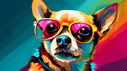 A chihuahua sporting a pair of vibrant sunglasses