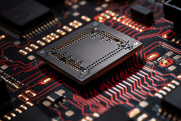 Fototapeta na wymiar Microcontroller Macro Shot, Close-Up, Computational Future, Artificial Intelligence