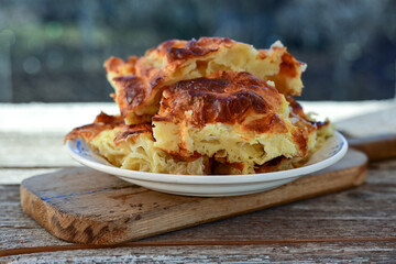 Bakery .Home made  cheese pie  with phyllo pastry and organic eggs. Bulgarian banitsa