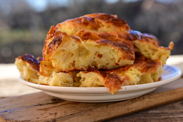 Bakery .Home made  cheese pie  with phyllo pastry and organic eggs. Bulgarian banitsa