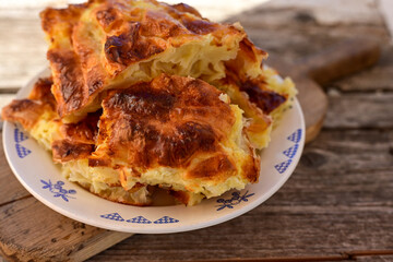 Bakery .Home made  cheese pie  with phyllo pastry and organic eggs. Bulgarian banitsa