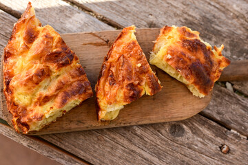 Bakery .Home made  cheese pie  with phyllo pastry and organic eggs. Bulgarian banitsa
