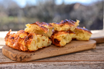 Bakery .Home made  cheese pie  with phyllo pastry and organic eggs. Bulgarian banitsa