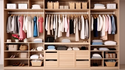 A Large Wardrobe Packed with Clothing Choices for the Ideal Dressing Room Experience. Generative AI