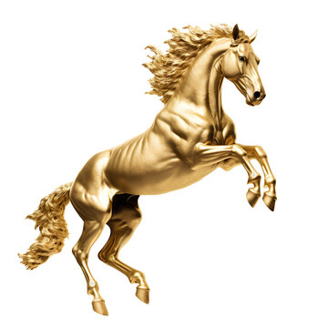 Statue of a horse made of gold on a transparent background PNG