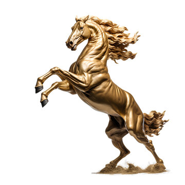 Statue of a horse made of gold on a transparent background PNG