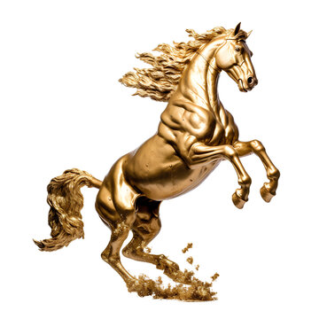 Statue of a horse made of gold on a transparent background PNG