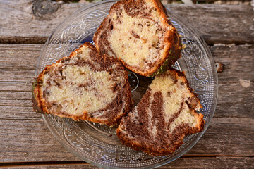 Chocolate and vanilla marble cake  . Kosher and pareve sweet.