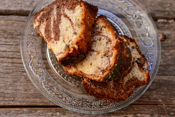 Chocolate and vanilla marble cake  . Kosher and pareve sweet.