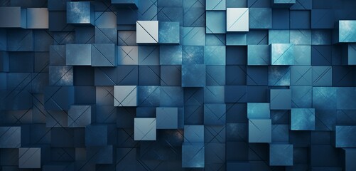 Abstract digital pixel design with a geometric tessellation in grey and blue on a 3D textured wall, illustrating abstract digital pixel design