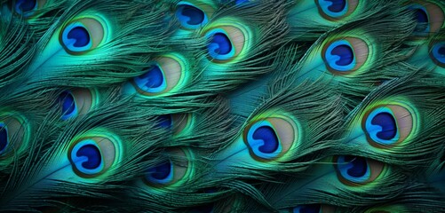 A 3D wall texture with a shimmering iridescent peacock feather design