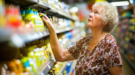 Old lady concerned with high food prices and inflation