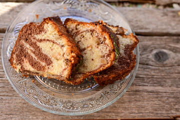 Chocolate and vanilla marble cake  . Kosher and pareve sweet.
