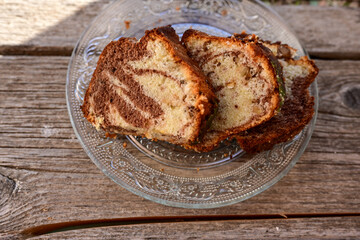 Chocolate and vanilla marble cake  . Kosher and pareve sweet.