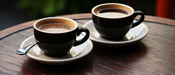 A close up of two cups of coffee