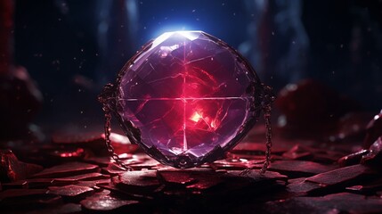 An 8K image of a Star Ruby embedded in an ancient, mysterious artifact, shrouded in history and legend