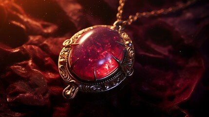 An 8K image of a Star Ruby embedded in an ancient, mysterious artifact, shrouded in history and...