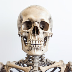 portrait of a human skeleton on a white background