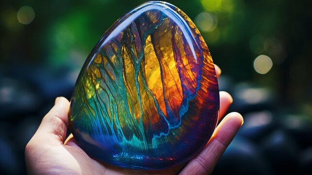 An 8K photo capturing the captivating colors and patterns of a rare, spectrolite gemstone