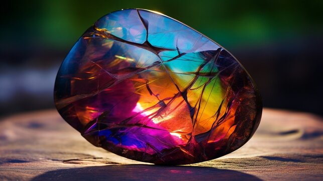 An 8K photo capturing the captivating colors and patterns of a rare, spectrolite gemstone