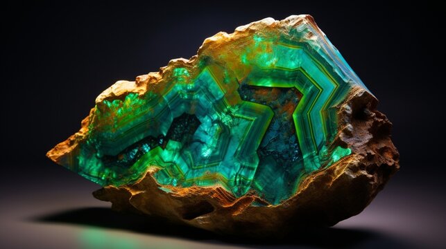An 8K photo capturing the mesmerizing colors and patterns of a rare, green chrysocolla specimen