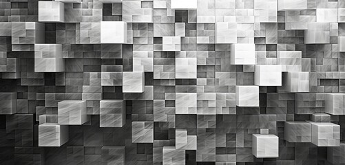Abstract digital pixel design featuring an optical illusion in black and white on a 3D textured wall, showcasing abstract digital pixel design
