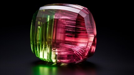 An 8K photograph that brings out the intricate patterns and vibrant shades of a Watermelon Tourmaline, making the gemstone look incredibly lifelike